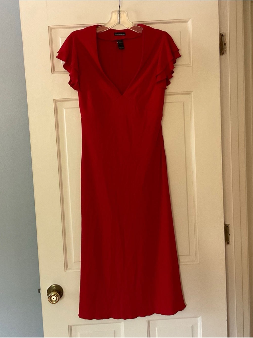 Moda International Vintage Midi Dress Red Flutter Sleeve Size 4 Y2K 90s VTG Vamp